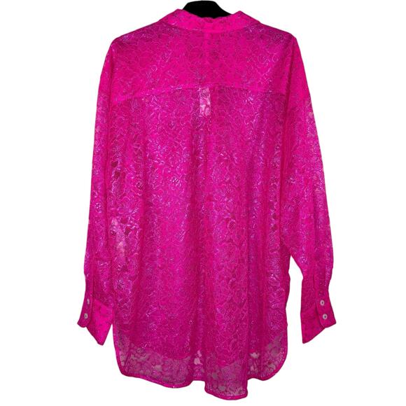 Anthropologie Pink Metallic Lace Button Down Shirt 1X NWT - Picture 3 of 15